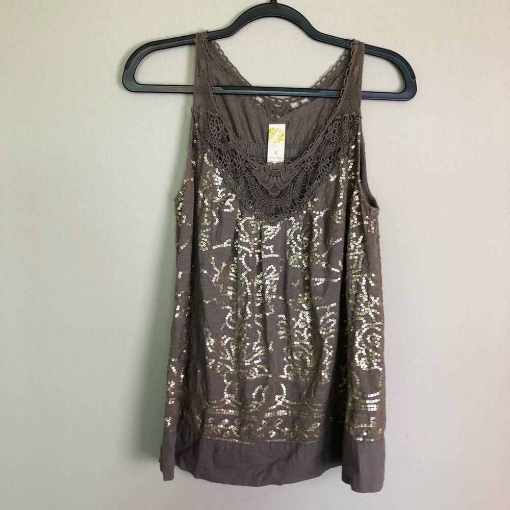 ANTHROPOLOGIE C. KEER Sequin Crochet Lace Large